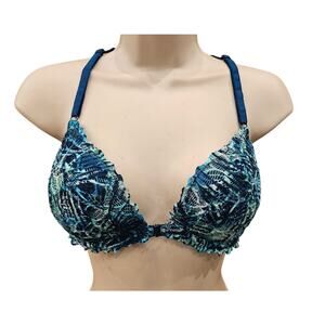 Date racerback 34D snap front bra full coverage underwire blue lace EUC VS PINK